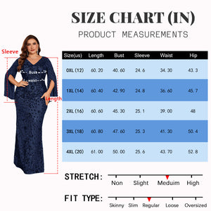 Plus size navy blue sequin mermaid evening gown size chart
