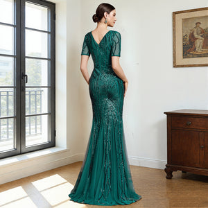 sequin patchwork mesh mermaid maxi dress for women back view