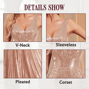 sequin v-neck v-back a-line maxi dress for women close-up - v neck neckline detail