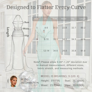 Size Chart for Sequin Halter Mermaid Maxi Dress
