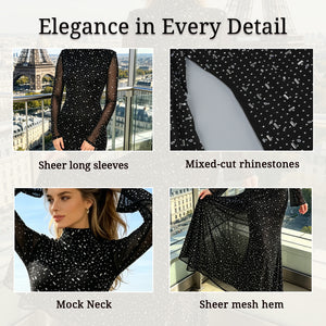 Mock Neck and Rhinestone Embroidery Fabric Details