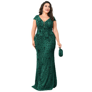 Dark Green Plus Size Sequin Mermaid Evening Dress Front View