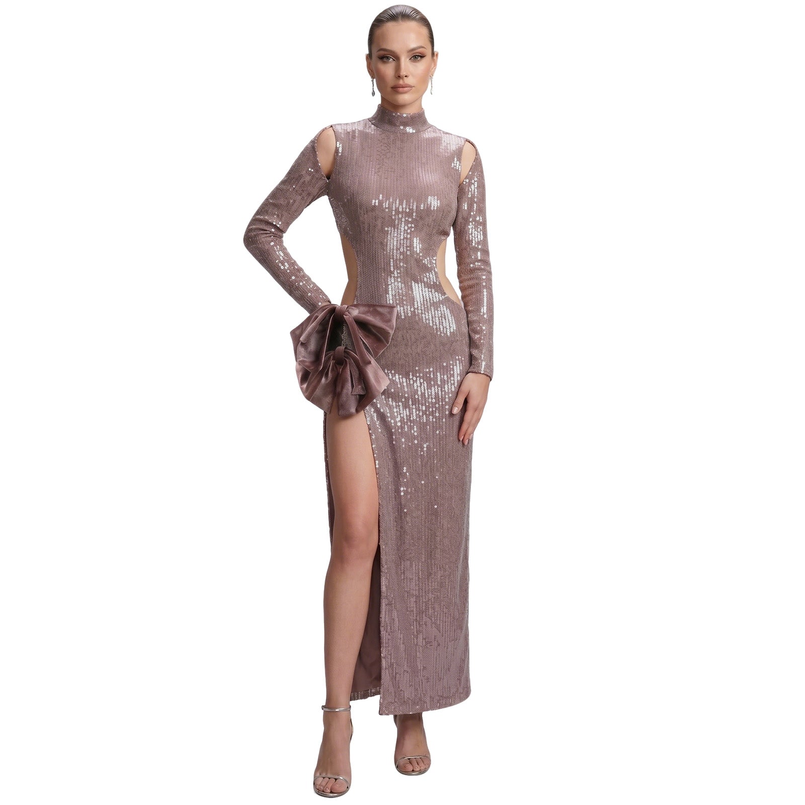 Sequin Maxi Dress with Cutout Detail & High Slit