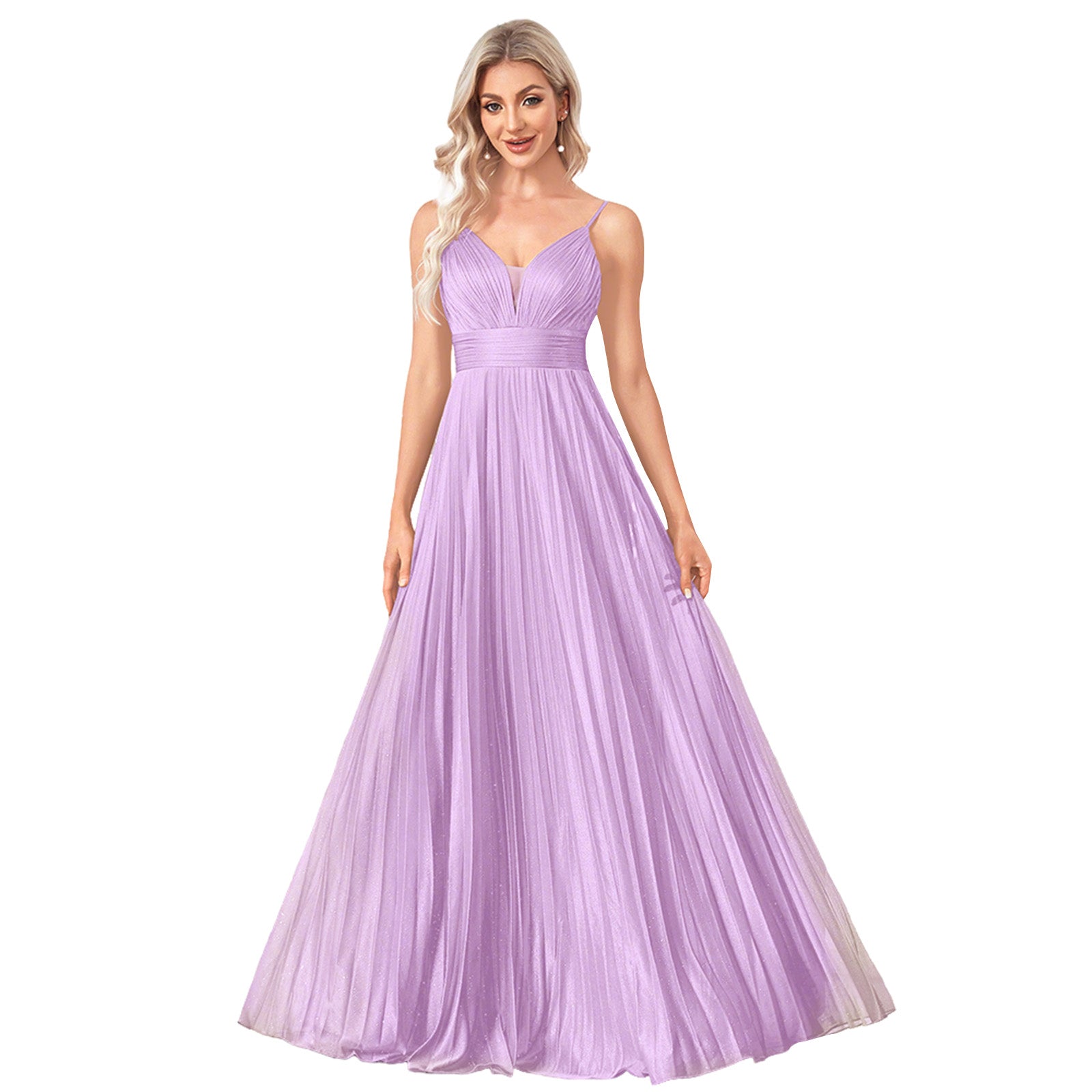 Sparkles Mesh Deep V Pleated Maxi A Line Formal Dress