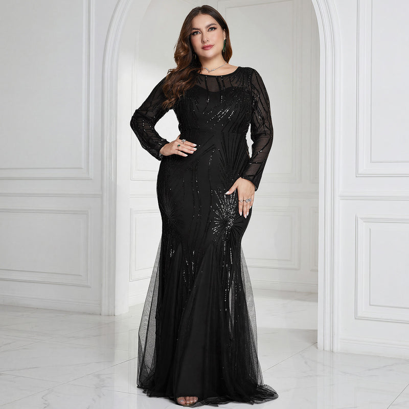 Women Plus Size Starburst Sequin Mermaid Dress
