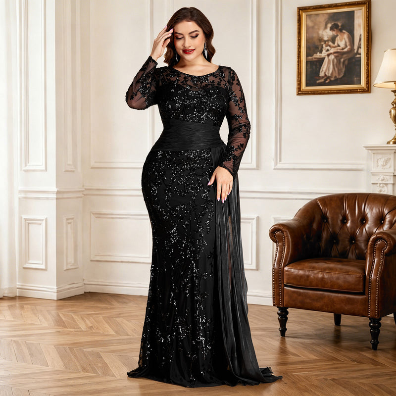 Black Sequin Mermaid Evening Dress Plus Size