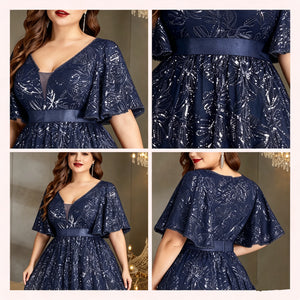 navy floral sequin gown for women fabric and detail close-up