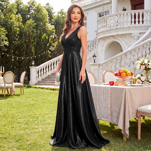 side view black backless maxi ball gown sequin embroidered formal prom dress for women