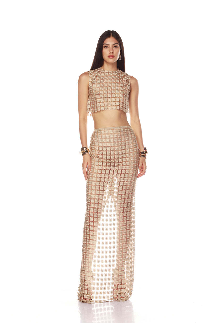 Textured Crop Top & Sheer Mermaid Skirt Set