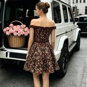 ruffle off-shoulder 3d flower corset mini for women back view