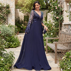 Navy Blue Sequin Cape Sleeve Formal Evening Dress in Garden