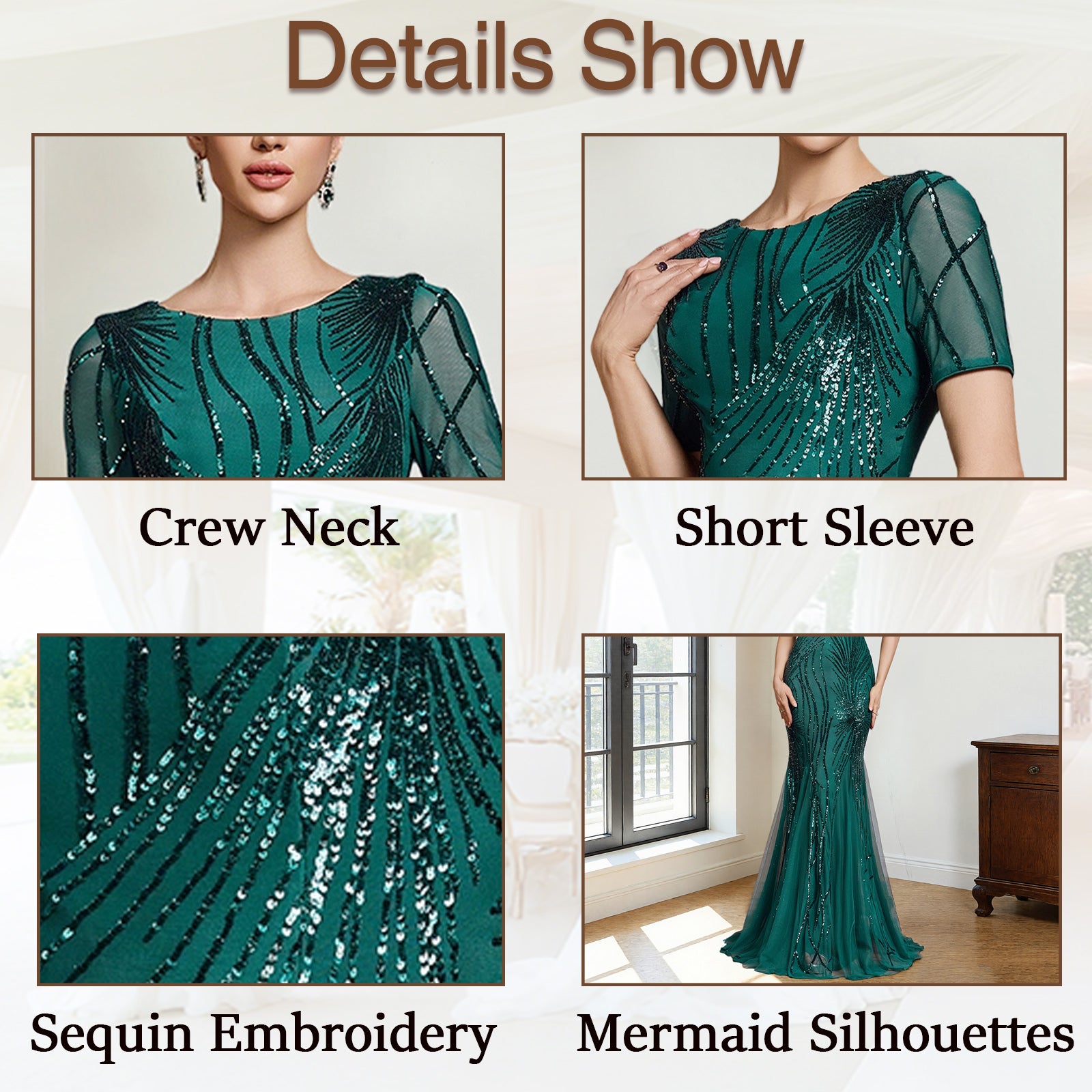 sequin patchwork mesh mermaid maxi dress for women fabric and detail close-up