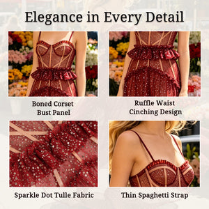 ruffle trim see-through slip dress for women fabric and detail close-up
