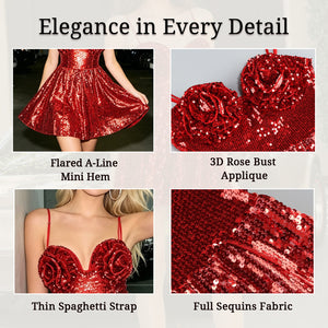 sparkly red floral homecoming dress for women fabric and detail close-up