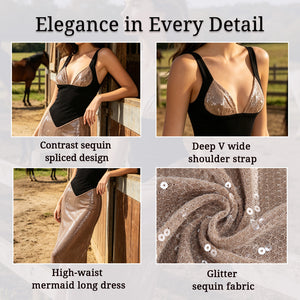 black gold color‑block sequin mermaid gown silhouette display women formal evening party dress for event