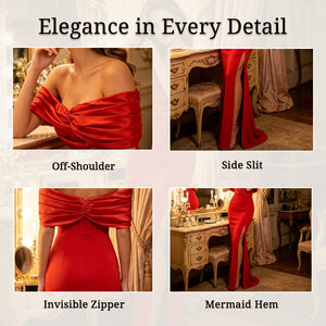 Design Details of Red Off-Shoulder Slit Bodycon Dress