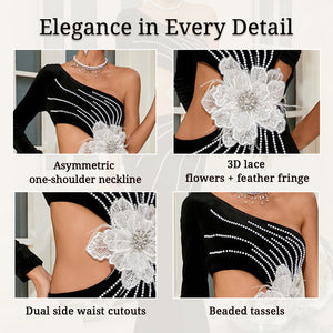 3D Flower Applique and Beaded Stripe Details