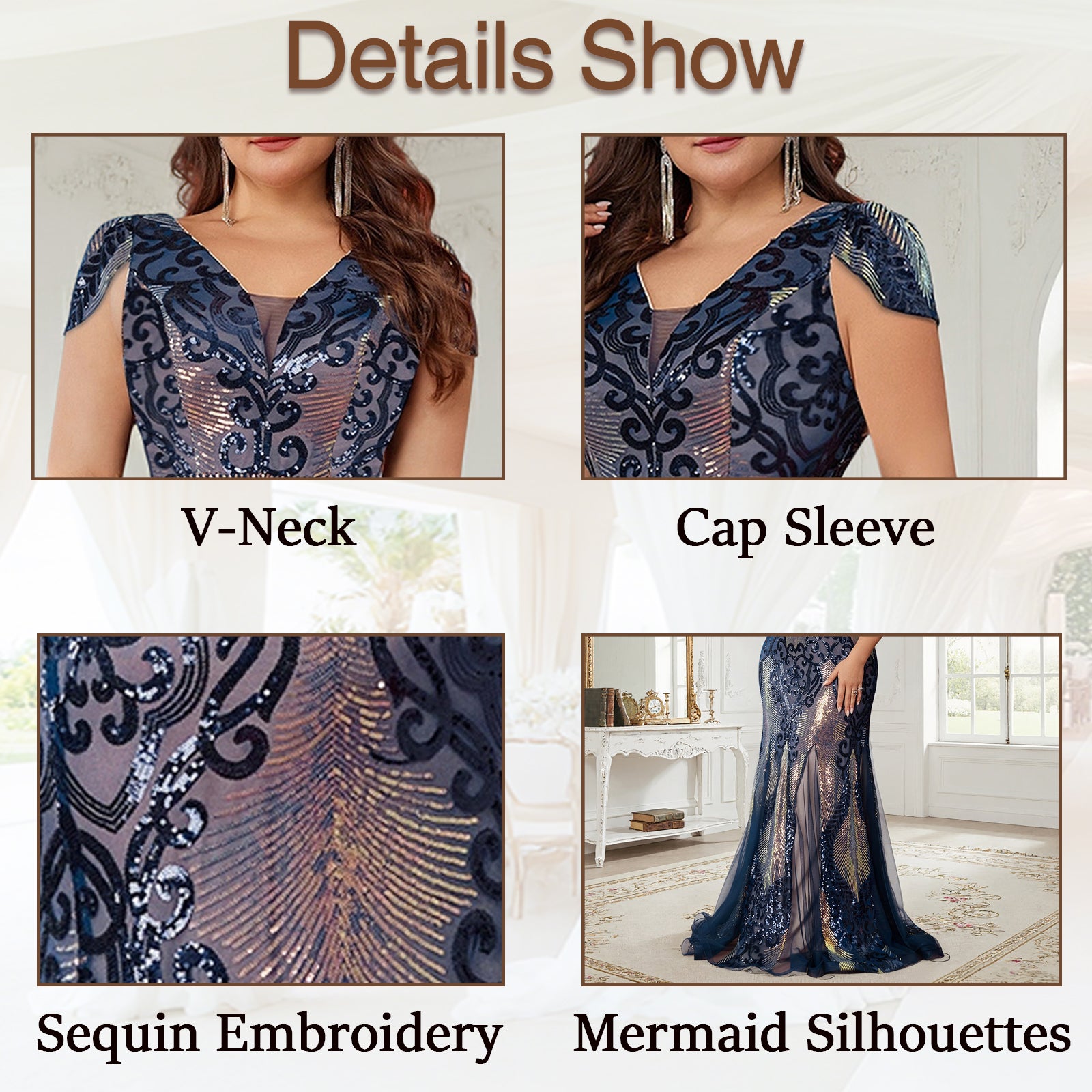 Cap Sleeves and Sequin Embroidery Close-Up