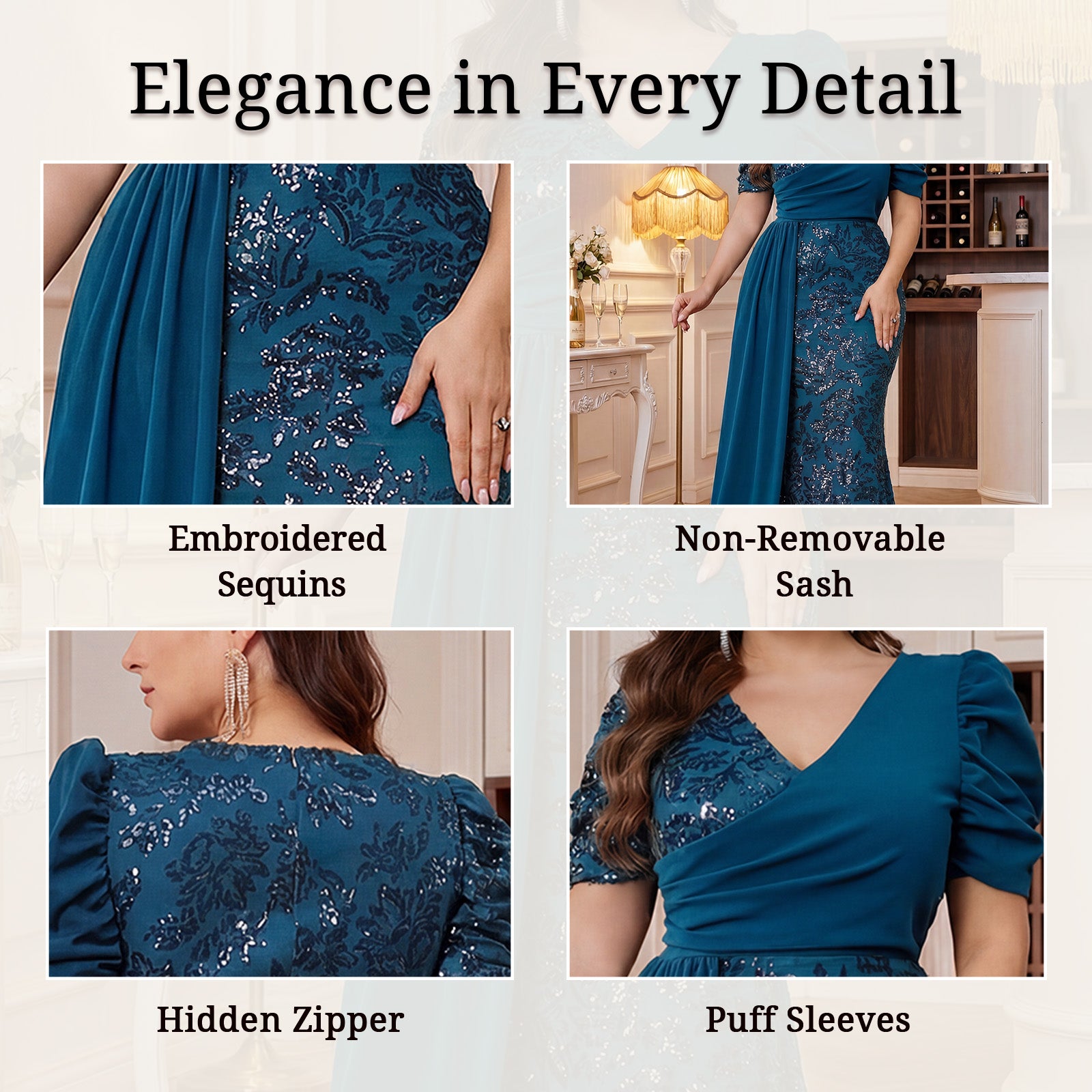 Curvy evening dress worn at garden wedding venue