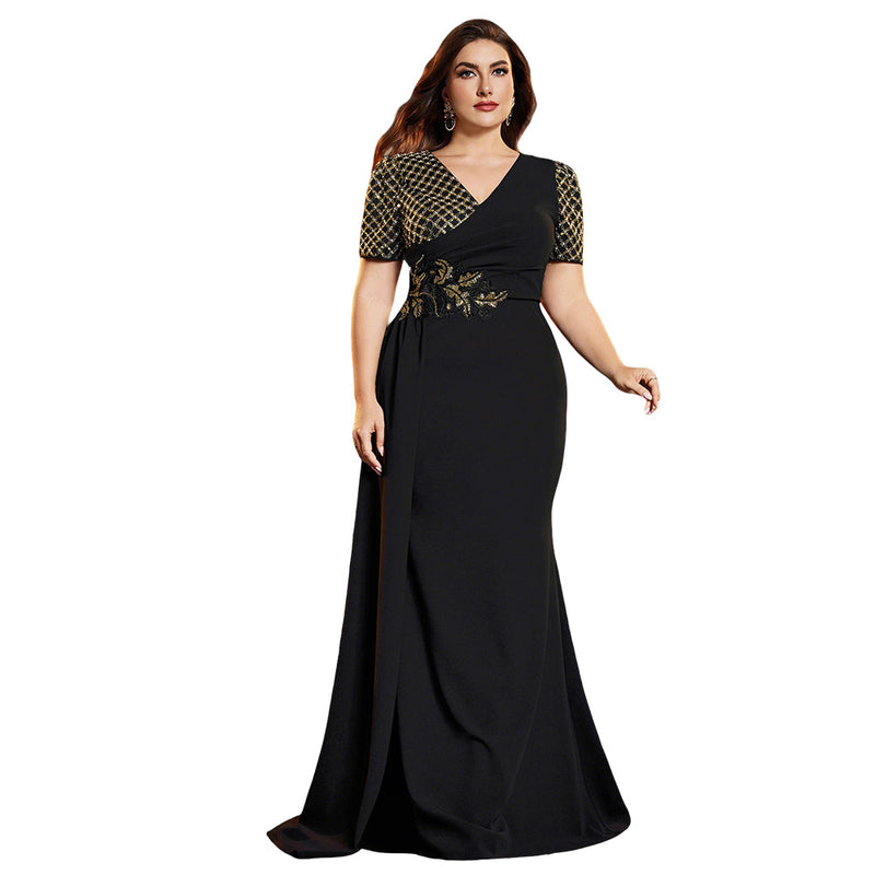 black gold sequin mermaid gown for women front view