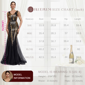 beaded sequin v-neck v-back mermaid gown for women size chart measurement guide