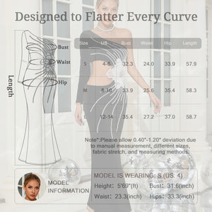 Size Chart for 3D Flower One-Shoulder Maxi Dress