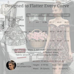 ruffle off-shoulder 3d flower corset mini for women size chart measurement guide