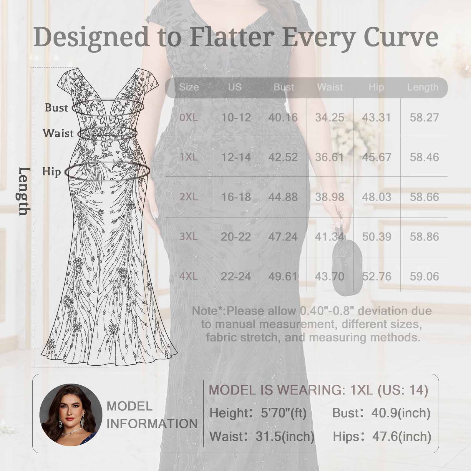 BluePlum plus‑size black lace evening gown measurement & fit guide