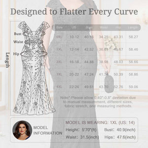 BluePlum plus‑size black lace evening gown measurement & fit guide