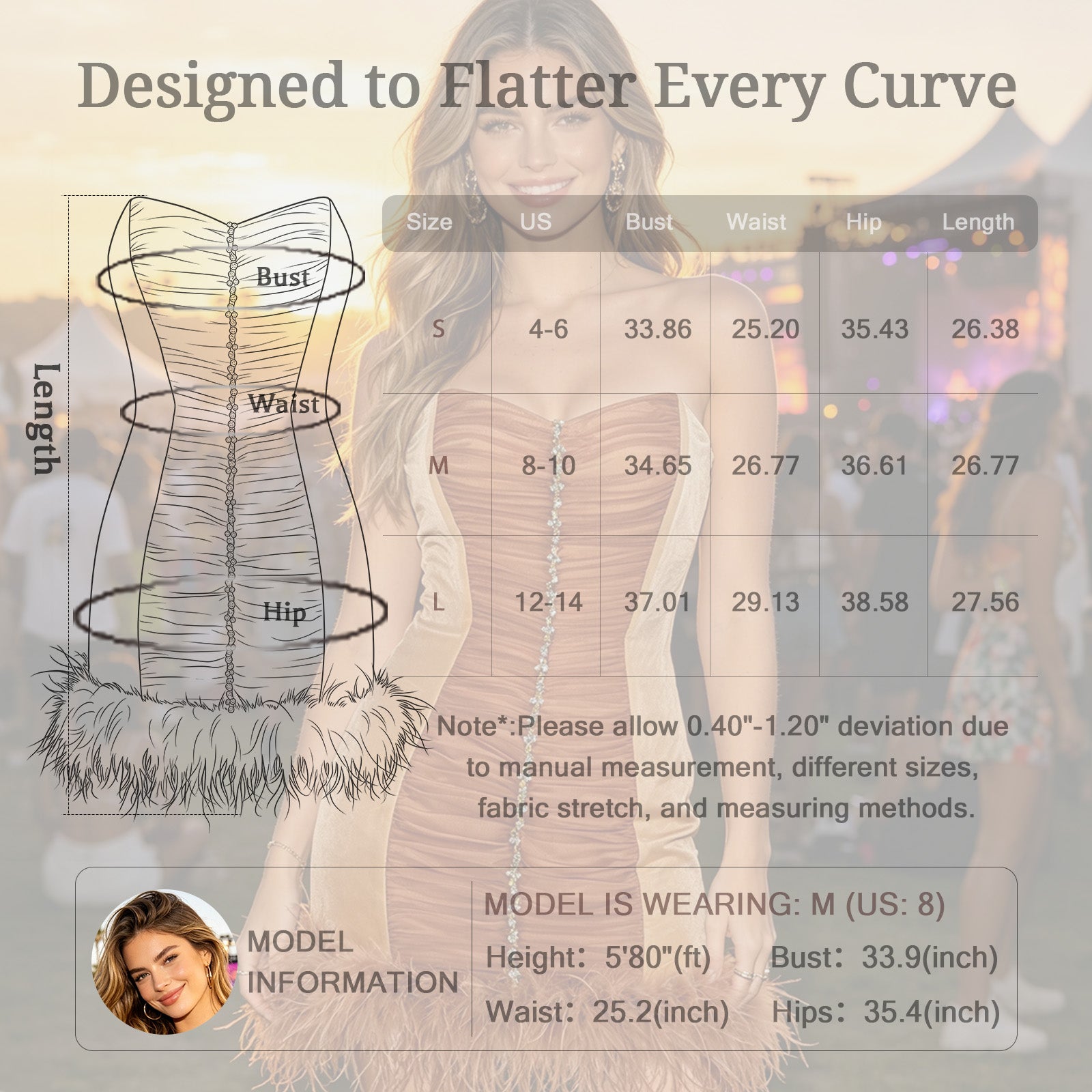 strapless velvet mini with feather hem for women size chart measurement guide