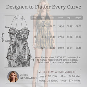 black lace halter short gown for women size chart measurement guide