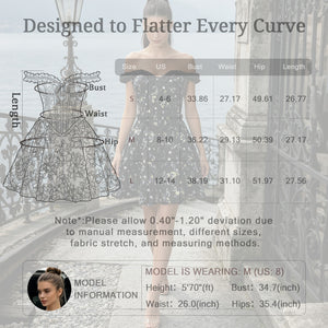black off-shoulder 3d floral corset mini for women size chart measurement guide