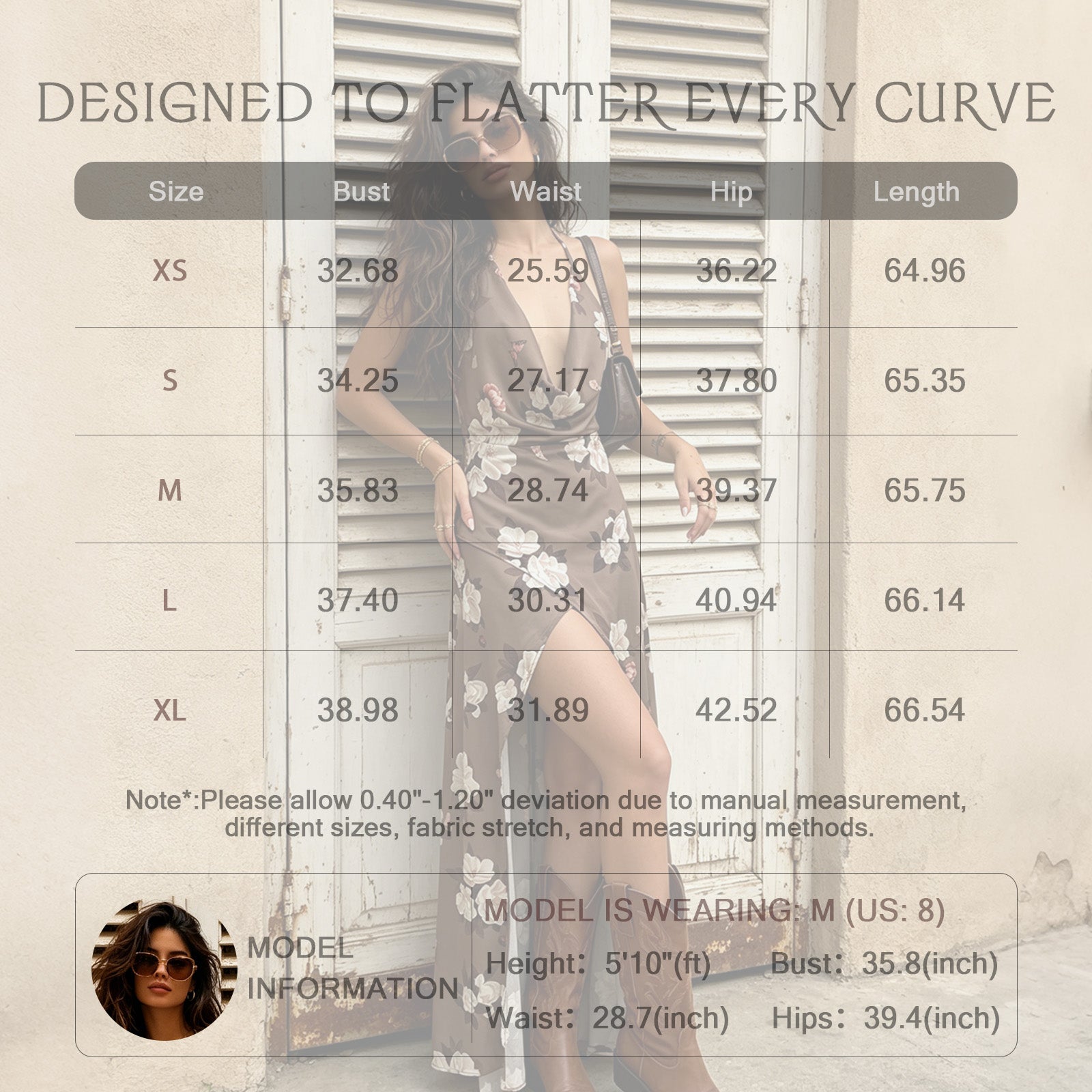 draped floral halter maxi dress for women size chart measurement guide