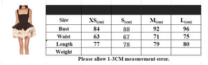 Size chart for black white ruffle mini party dress