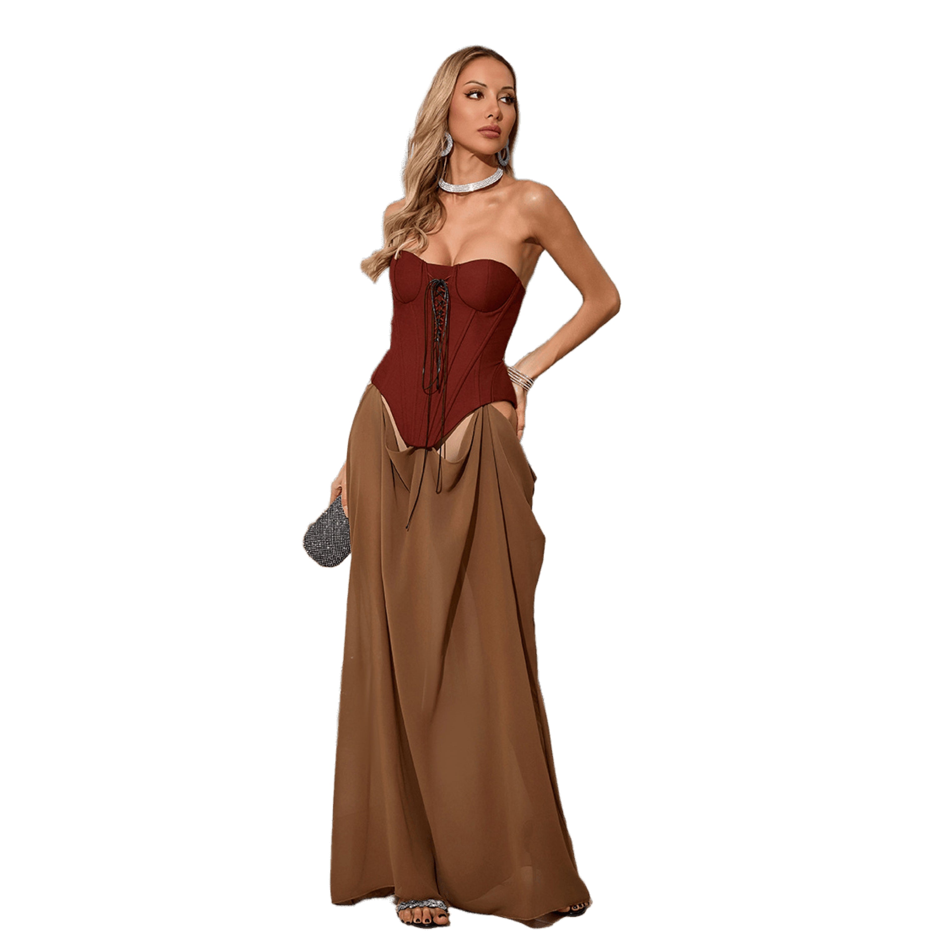 Corset Lace-Up Strapless Maxi Dress