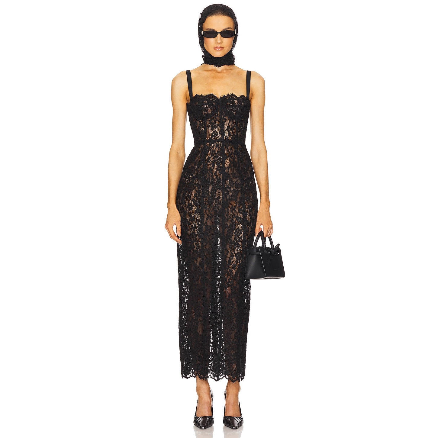 Lace Spaghetti Strap Midi Bodycon Dress
