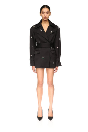 Black Double-Breasted Blazer Mini Dress with Belt Front View