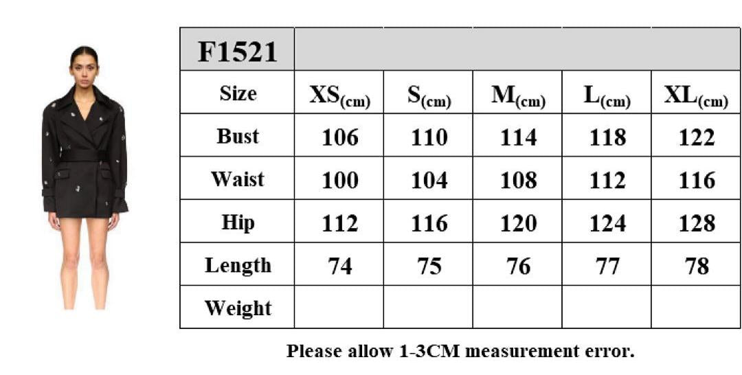 Size Chart for Black Double-Breasted Blazer Mini Dress