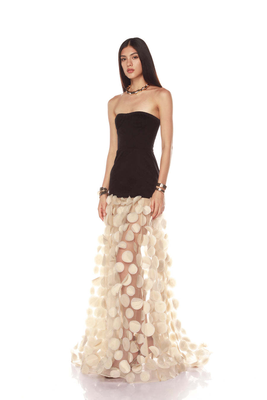 BluePlum two‑tone black corset polka dot tulle evening gown for women formal party