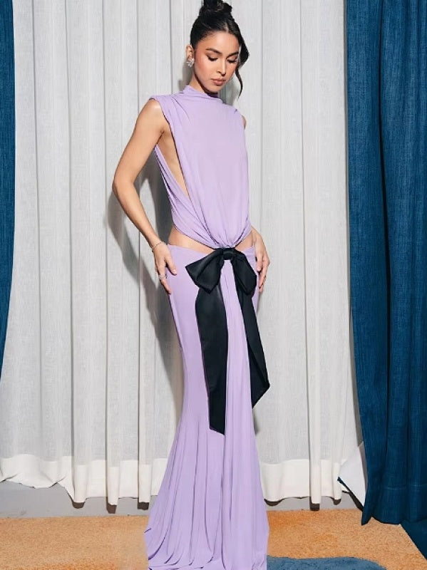 Mermaid Maxi Dress — Cutout Waist & Bow