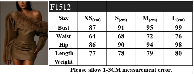 one-shoulder faux leather mini dress for women size chart measurement guide