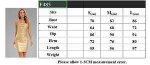 gold satin strapless bodycon mini dress for women size chart measurement guide